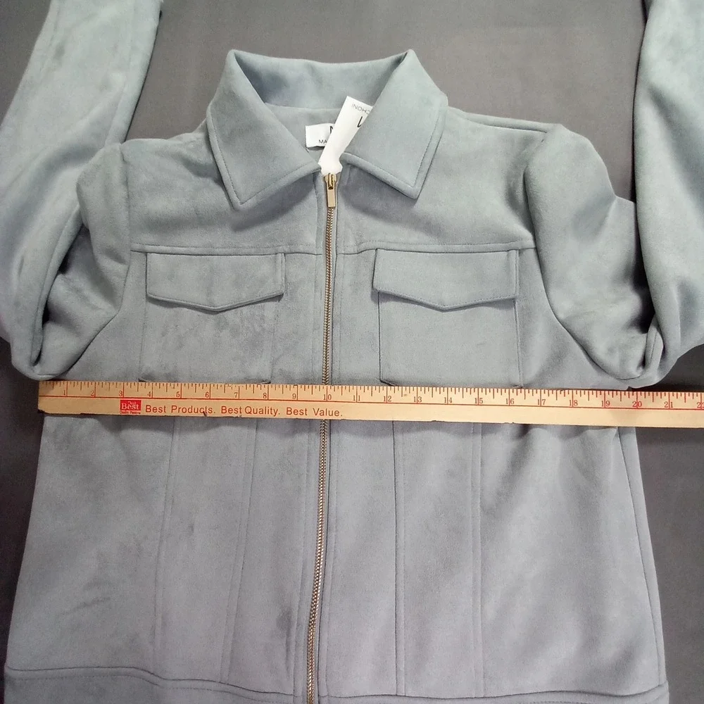 NWT Magaschoni Womens Faux Suede Leather Zip Up Jacket Light Blue Small - Picture 9 of 11